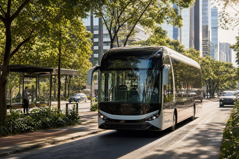 São Paulo formaliza financiamento de US$ 248,3 milhões para eletrificar ônibus Ônibus elétrico circulando em avenida urbana de São Paulo, sem textos, placas ou logotipos legíveis
